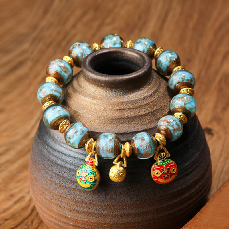 Pulsera de la fortuna con cuentas de cristal Liuli, dije de la familia de la bestia tragadora de oro con Buddha Stones - Azul claro - Familia de bestias devoradoras de oro - 12 mm - image 5