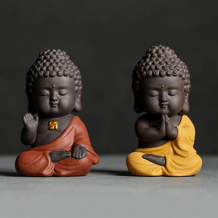 Buddha Stones Pequeño Buda Serenidad Arcilla Púrpura Decoración de Escritorio para el Hogar - image 1