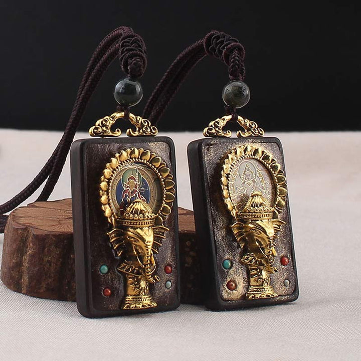 Colgante de cuerda con collar de bendición de Buda, Dios de la fortuna, elefante de madera de ébano