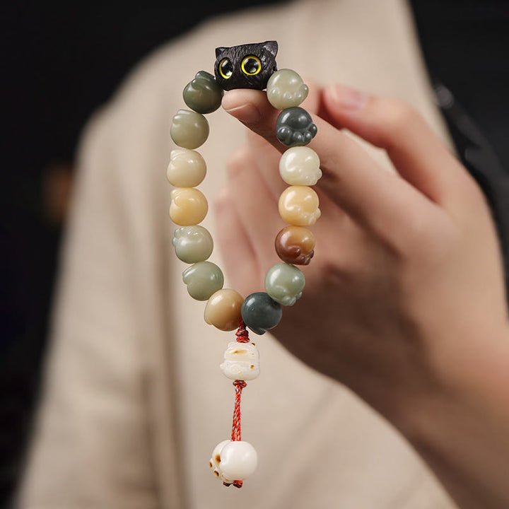 Pulsera de sabiduría de gato de la suerte, madera de ébano, semilla Bodhi Natural, Buddha Stones - image 9