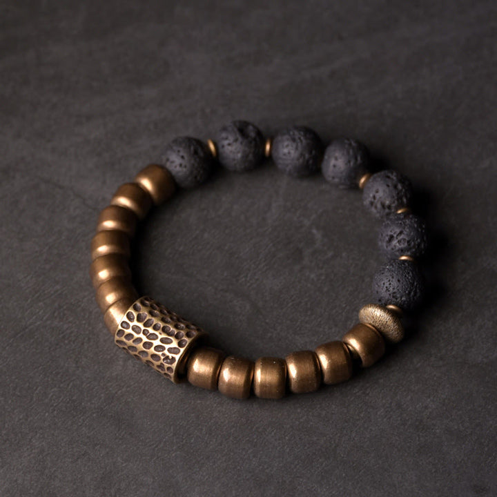 Buddha Stones, piedra de roca de Lava, obsidiana arcoíris, soporte de cobre, pulsera curativa
