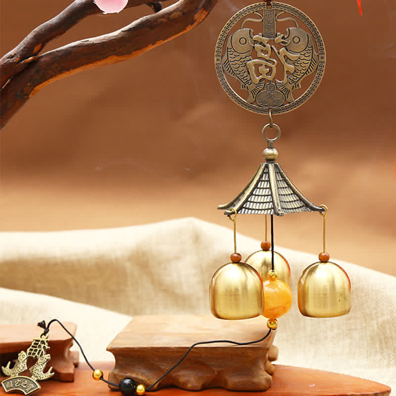 Feng Shui-moneda de cobre, pez Koi, Bagua Kirin, campana de viento, decoración colgante de pared de la suerte - La felicidad de los peces koi - image 1