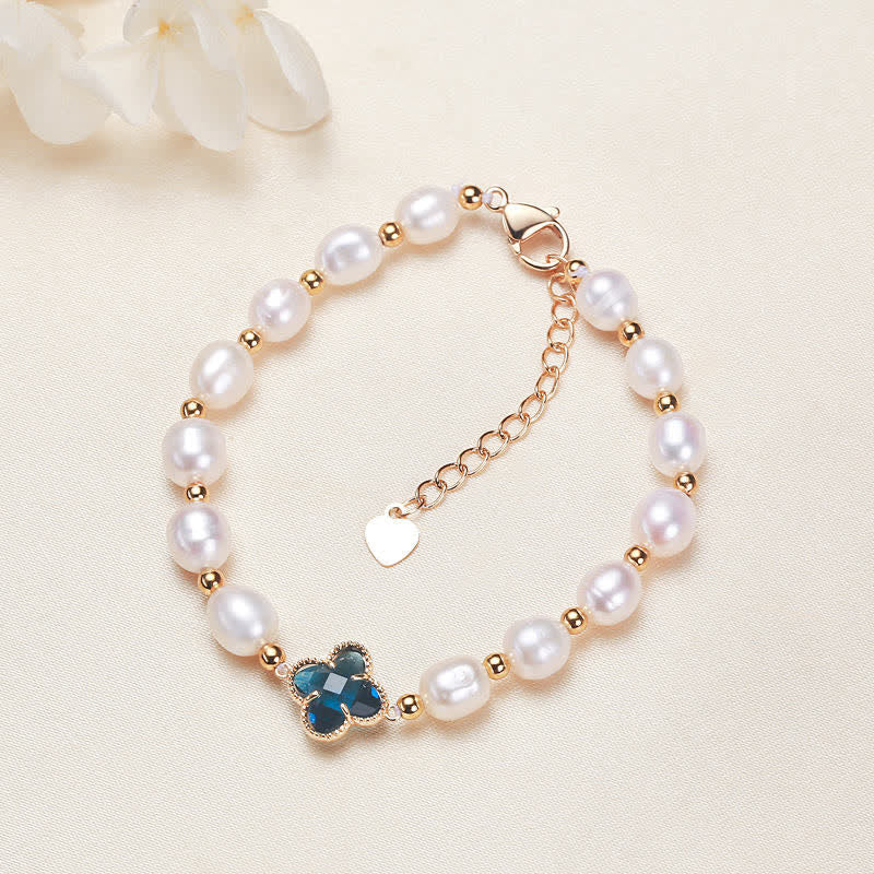 Pulsera de cadena de riqueza con trébol de cuatro hojas y perlas de Buddha Stones