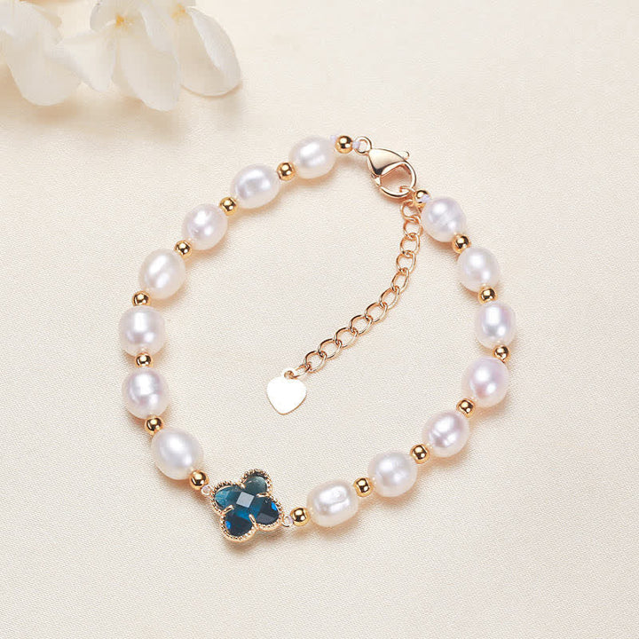 Pulsera de cadena de riqueza con trébol de cuatro hojas y perlas de Buddha Stones