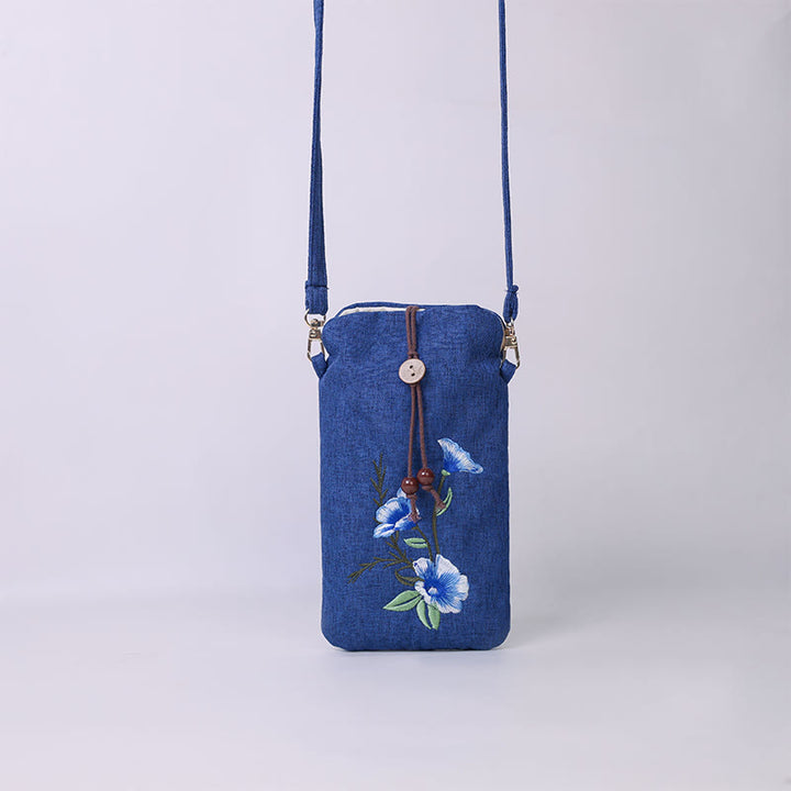 Buddha Stones, pequeñas flores bordadas, bolso de hombro, bolso para teléfono móvil, 11*20cm