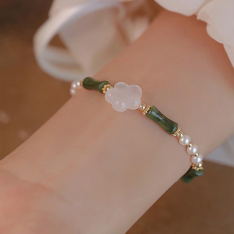 Pulsera de la paz con perlas, ágata, flor de bambú, peridoto , Buddha Stones