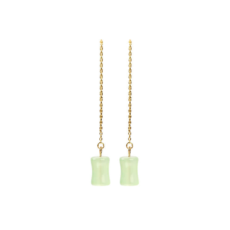Pendientes colgantes de la suerte con diseño de bambú y jade de Buddha Stones