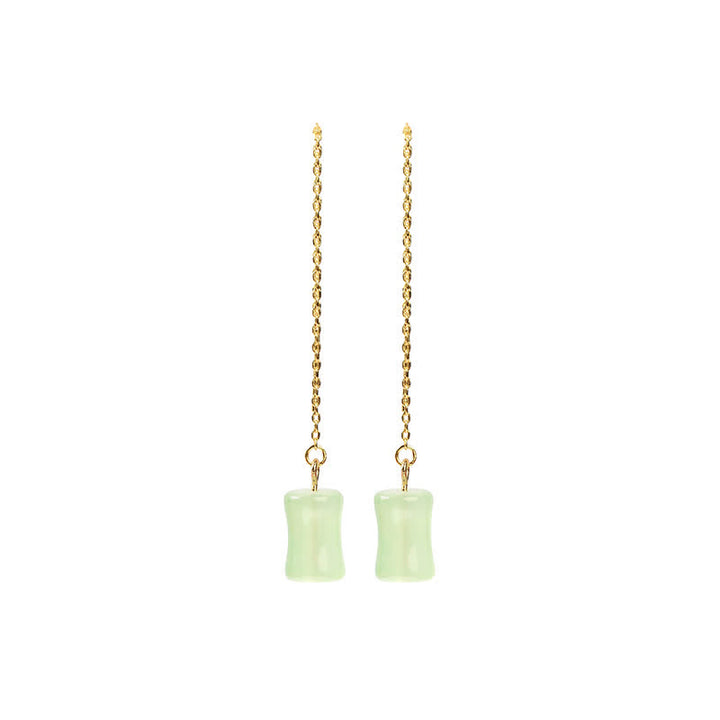 Pendientes colgantes de la suerte con diseño de bambú y jade de Buddha Stones