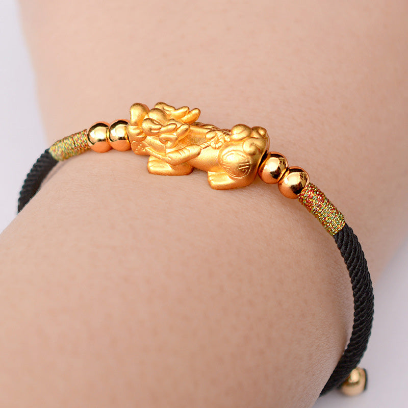 Pulsera de hilo rojo de la suerte PiXiu chapada en oro de 24 quilates con Buddha Stones