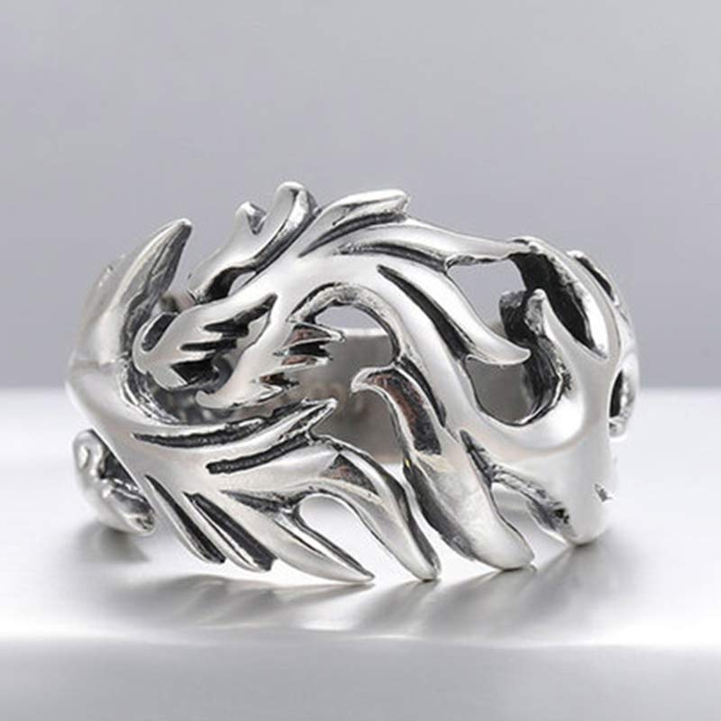 Anillo ajustable de fuerza de protección con patrón de dragón de Buddha Stones