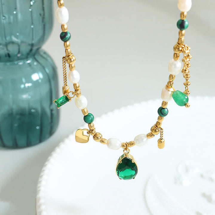 Colgante de collar calmado turquesa con cuentas de perlas y circonitas