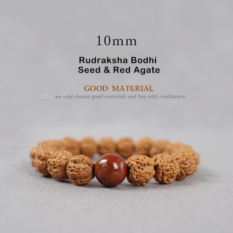 Buddha Stones Tíbet Rudraksha Bodhi Semilla Dzi Cuenta Ámbar Turquesa Pulsera de Riqueza - 10 mm - Semilla de Rudraksha Bodhi y ágata roja - image 14