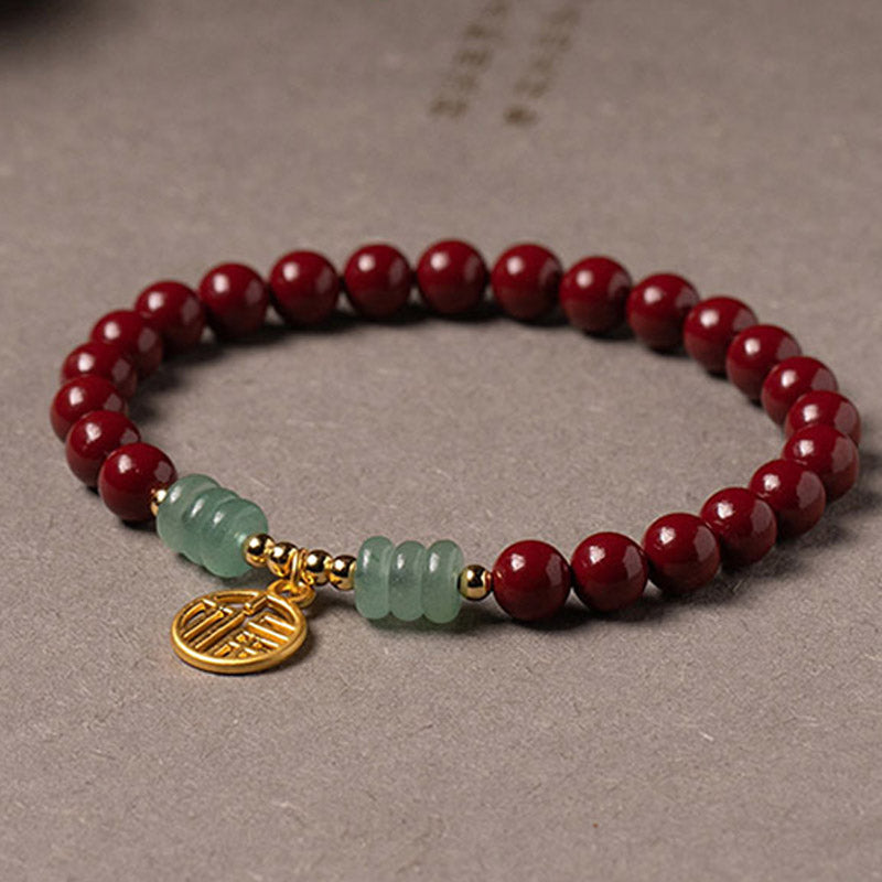 Pulsera de bendición de la suerte de aventurina verde cinabrio con Buddha Stones