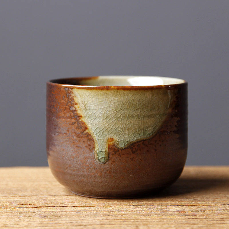 Buddha Stones Vintage marrón Beige horno cambio taza de té de cerámica Kung Fu taza de té tazón
