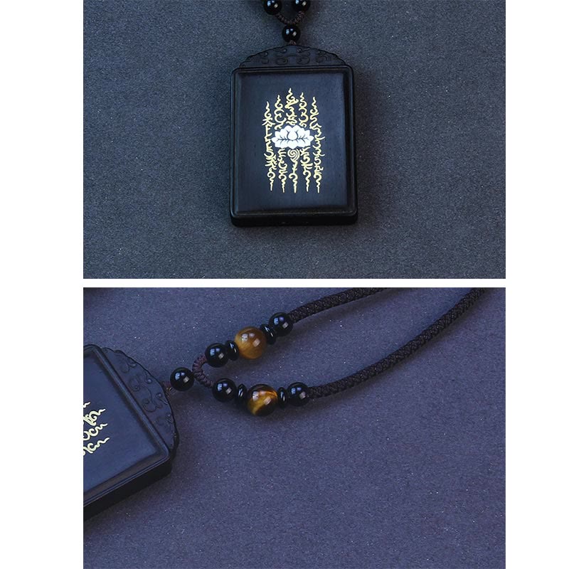 Colgante de collar tranquilo con incrustaciones de loto de madera de ébano de plata de ley 999 con Buddha Stones - image 5