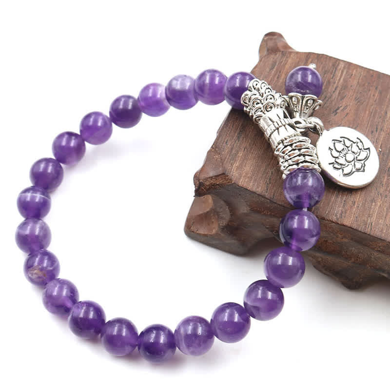 Pulsera de equilibrio curativo de loto de cristal de amatista con Buddha Stones
