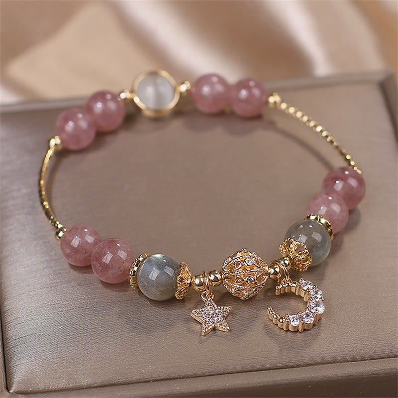 Pulsera de amor con Buddha Stones, cuarzo fresa, piedra lunar, luna, estrella - image 3