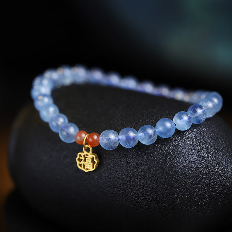 Pulsera con dije curativo de ágata roja de aguamarina natural