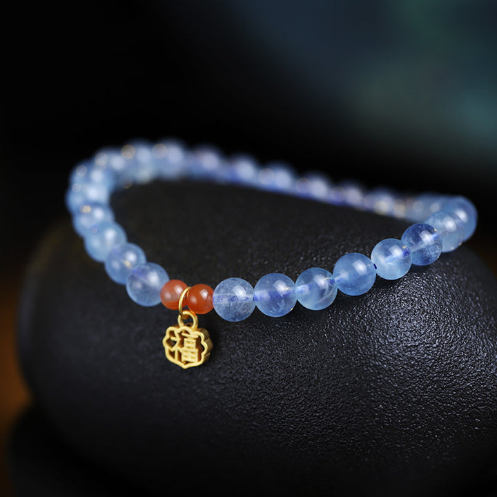 Pulsera con dije curativo de ágata roja de aguamarina natural