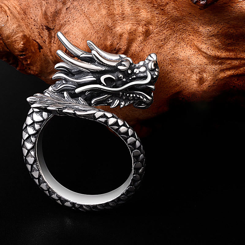 Anillo ajustable de plata de ley 990 con Buddha Stones , diseño de dragón vintage, protección de la suerte y fuerza - image 3