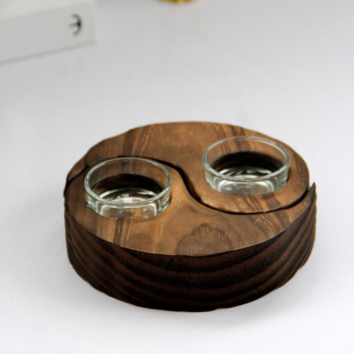 Portavelas de madera Yin Yang, artículos de uso para rituales de meditación