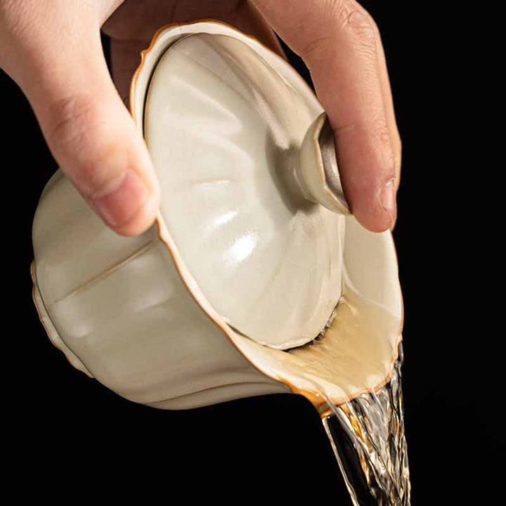 Buddha Stones, forma de flor de ciruelo Beige, rama de melocotón, taza de té de cerámica Gaiwan Sancai, taza de té de Kung Fu con tapa