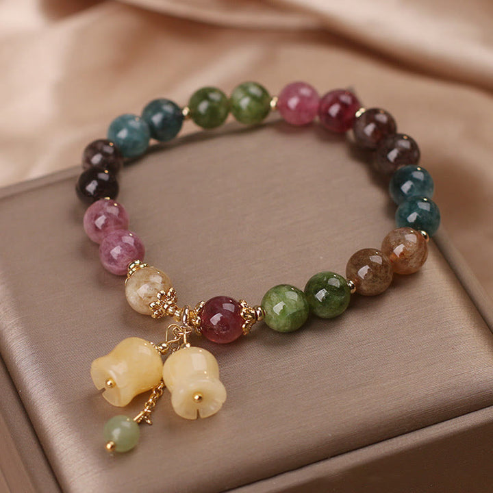 Pulsera de amor con cuentas de flores de turmalina colorida natural con Buddha Stones
