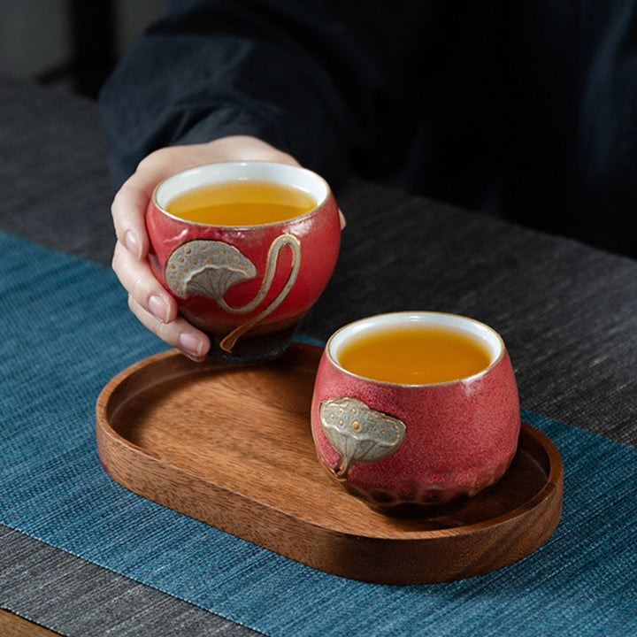 Taza de té de Kung Fu con Buddha Stones , vaina de loto grabada