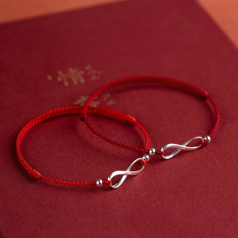 Pulsera tobillera de hilo rojo de la suerte con nudo infinito de plata de ley 925 con Buddha Stones