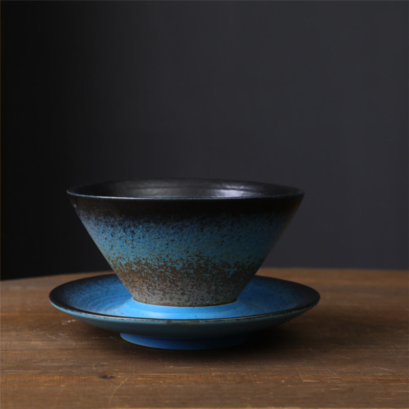 Taza de café de cerámica con diseño de planeta de Buddha Stones, taza de café y té de cerámica rugosa con platillo