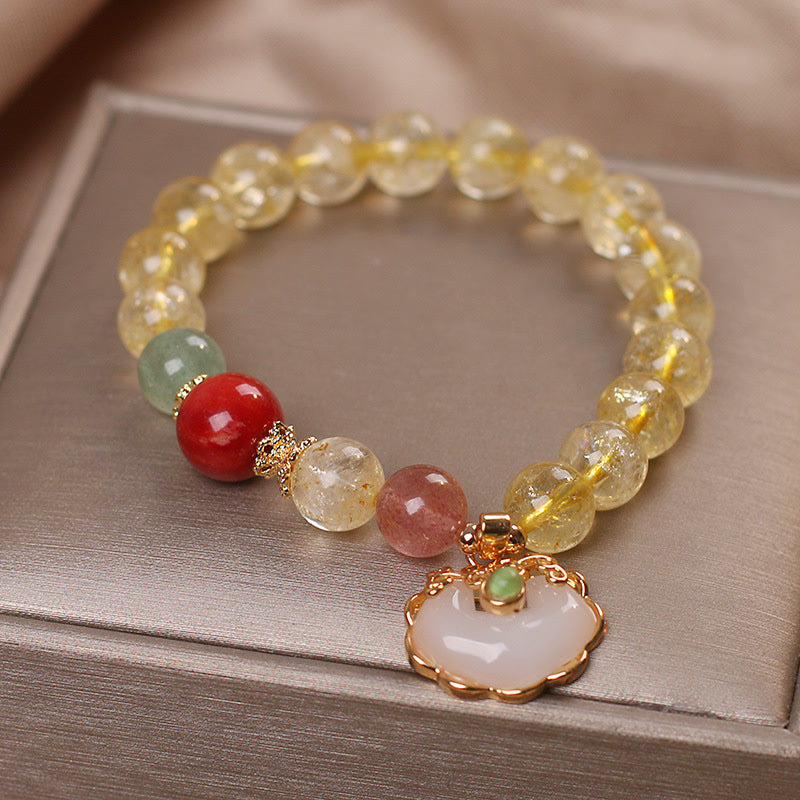 Pulsera con dijes de protección de cuarzo, fresa, jade blanco, citrino natural, Buddha Stones