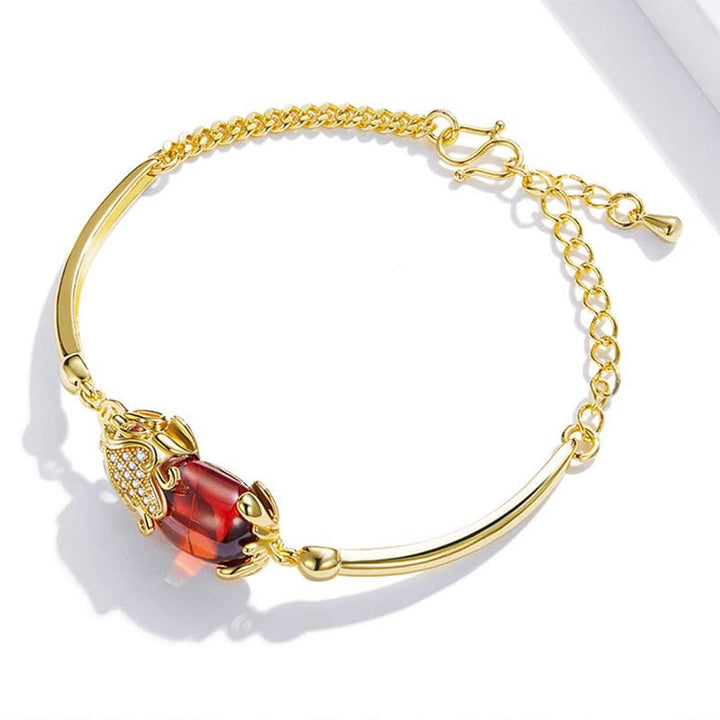 Pulsera de la suerte de la riqueza PiXiu de ágata roja dorada FengShui