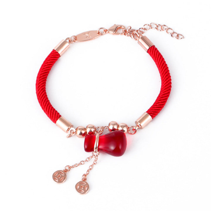 Pulsera de cuerda roja con ágata roja y atractor de riqueza de Buddha Stones