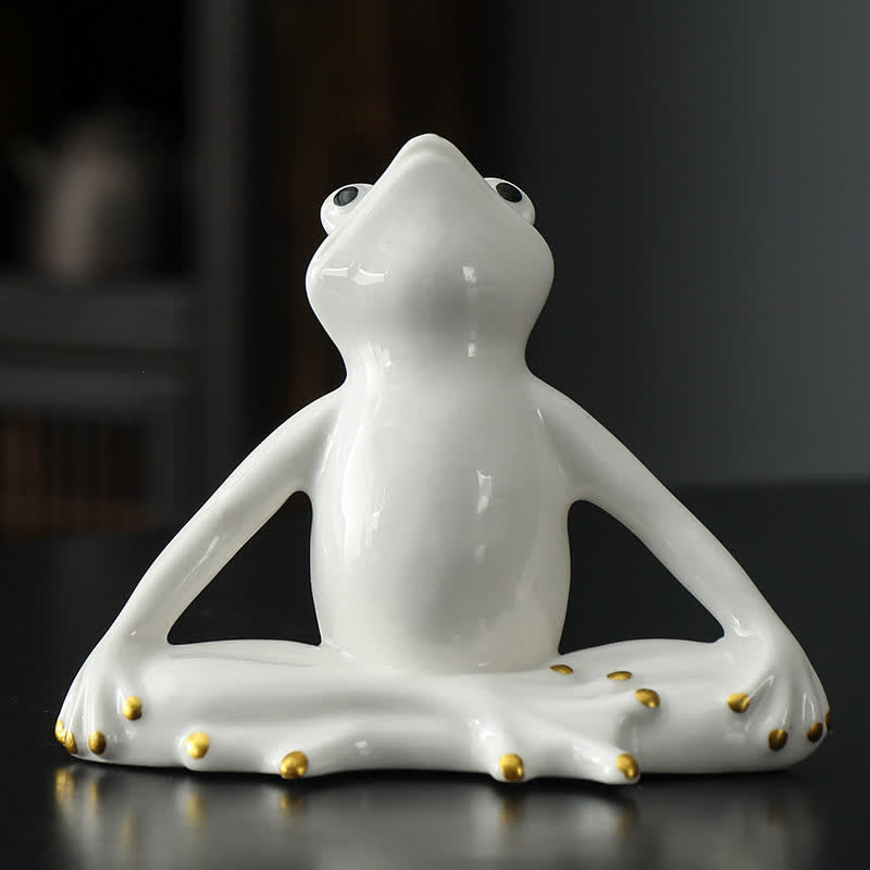 Decoración de estatua de rana Zen de cerámica meditando - Rana de meditación - Blanco - image 5