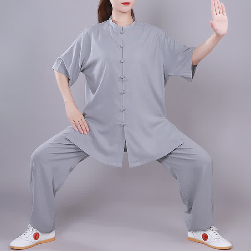 Conjunto de ropa unisex de lino y algodón con Buddha Stones, tai chi, qigong, oración, práctica espiritual zen - Gris - Manga corta - US14, UK/AU18, EU46 (3XL)  - image 23