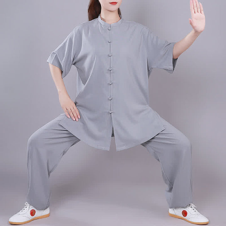 Conjunto de ropa unisex de lino y algodón con Buddha Stones, tai chi, qigong, oración, práctica espiritual zen - Gris - Manga corta - US14, UK/AU18, EU46 (3XL)  - image 23