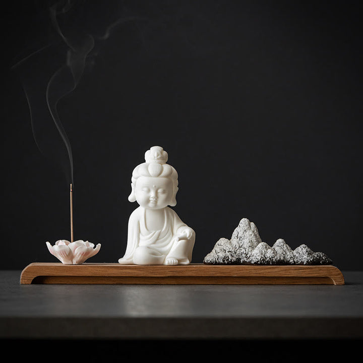 Buddha Stones, flor de loto, Tathagata Kwan Yin, Avalokitesvara Ksitigarbha, palo de cerámica para meditación, decoración de quemador de incienso