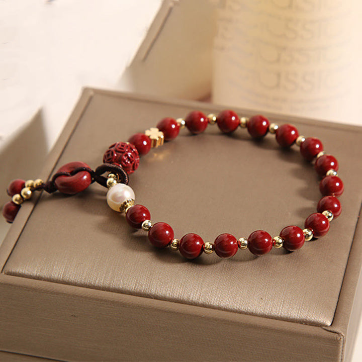 Pulsera de bendición con dije de moneda de cobre con hebilla de paz de cinabrio Natural con Buddha Stones
