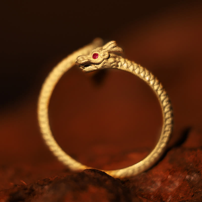 Anillo ajustable de plata de ley 925 con Buddha Stones , diseño vintage del Año del Dragón, protección de la suerte - image 2