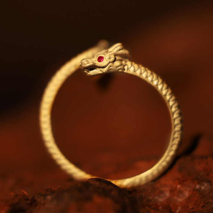 Anillo ajustable de plata de ley 925 con Buddha Stones , diseño vintage del Año del Dragón, protección de la suerte - image 2