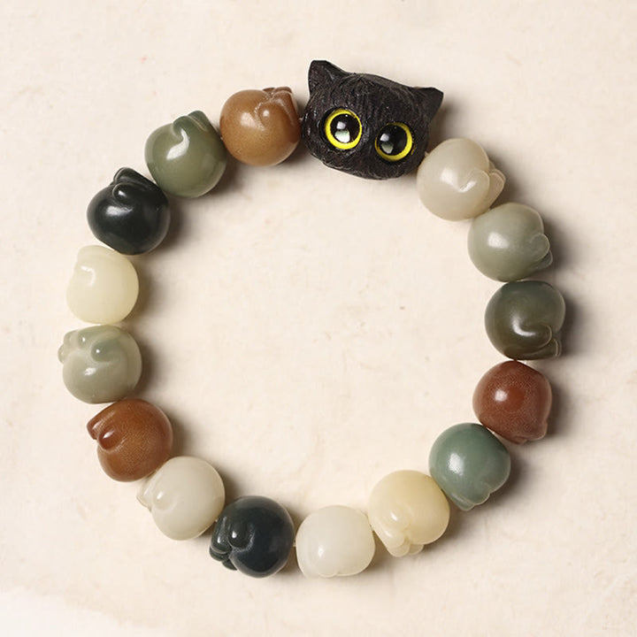 Pulsera de sabiduría de gato de la suerte, madera de ébano, semilla Bodhi Natural, Buddha Stones - image 3