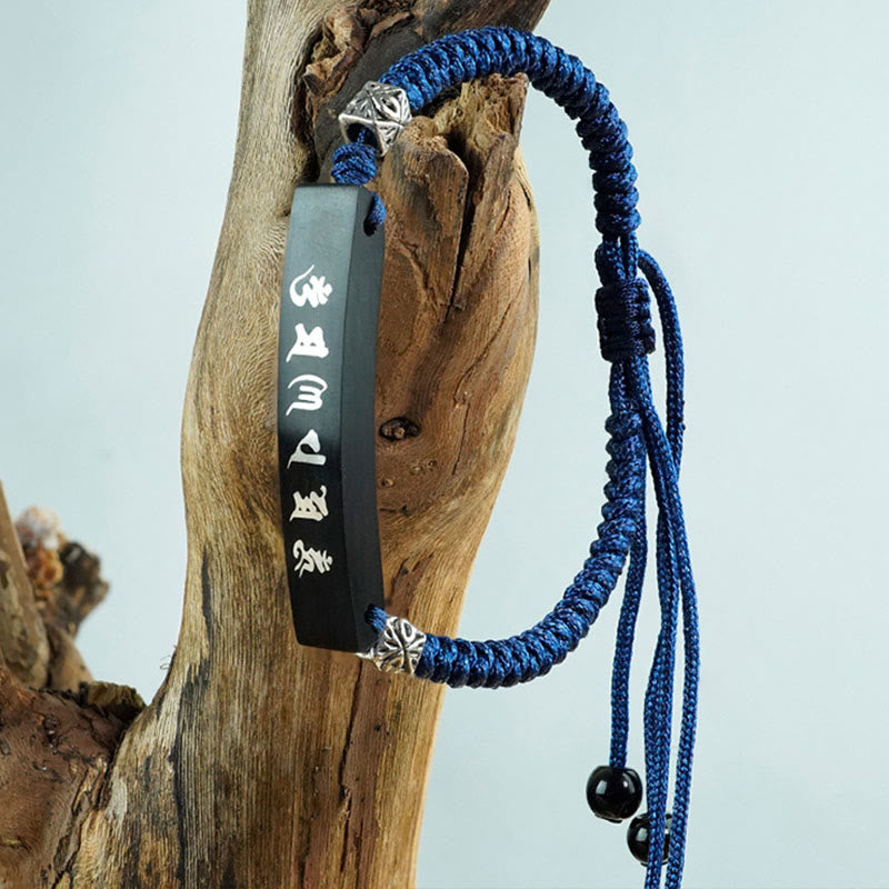 Pulsera de protección con incrustaciones de plata y madera de ébano, seis palabras verdaderas, budismo de Buddha Stones