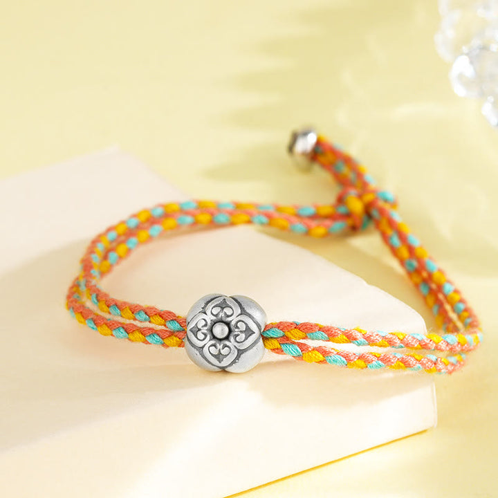 Pulsera Trenzada Multicolor De La Suerte Caqui De Plata De Ley 999 Con Buddha Stones