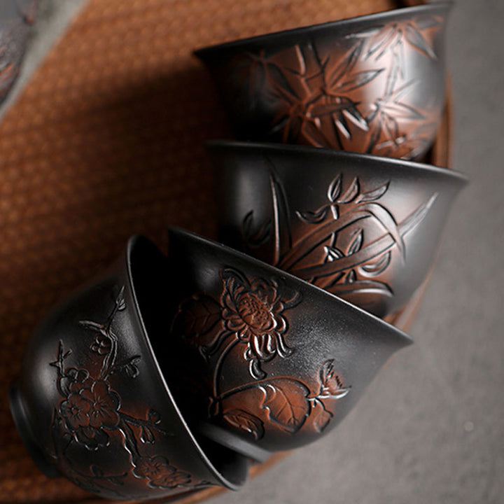 Buddha Stones, hoja de loto, paisaje de flores, dragón, taza de té de cerámica de bambú, tazón de taza de té de Kung Fu