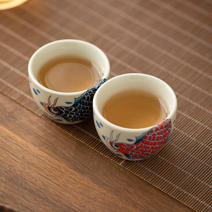Taza de té de Buddha Stones, pez Koi, Arowana, peonía, girasol, taza de té de Kung Fu, 60ml