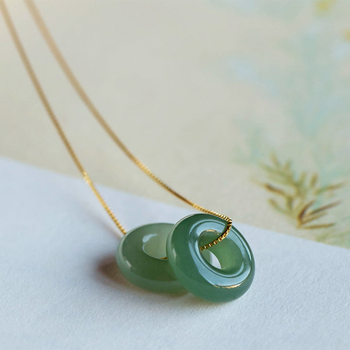 Buddha Stones Natural redondo Jade paz hebilla suerte abundancia collar colgante