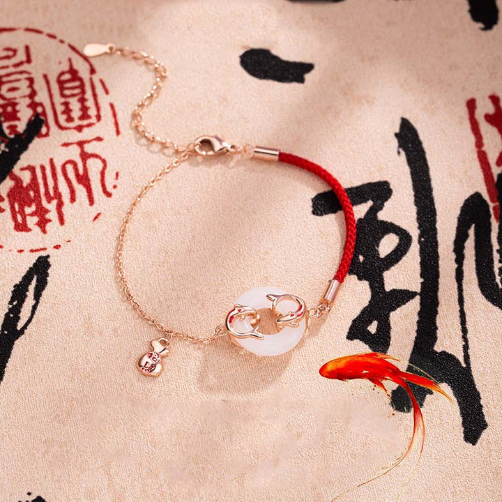 Pulsera con amuleto de la suerte y la suerte, hebilla doble de pez Koi, Jade blanco, Buddha Stones