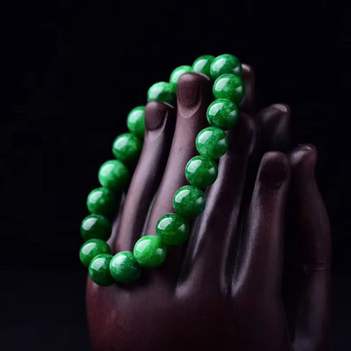 Pulsera de armonía tranquila con cuentas de jade cian y piedras de Buddha Stones