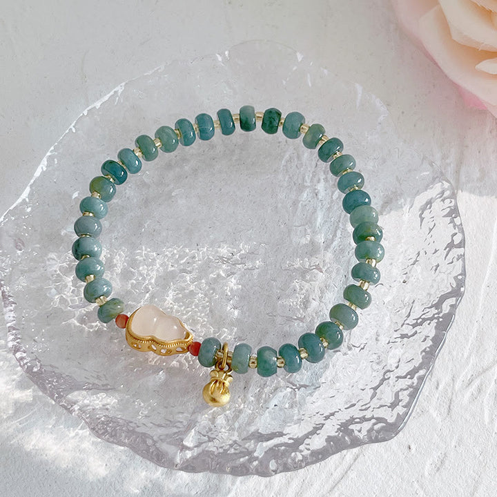 Buddha Stones Natural Hetian Jade perla paz hebilla Fu personaje calabaza bolsa de dinero fresa cuarzo PiXiu pulsera de la suerte