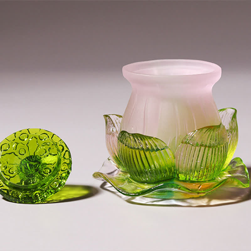 Pieza de arte de cristal Liuli hecha a mano de loto Feng Shui, decoración para el hogar y la Oficina